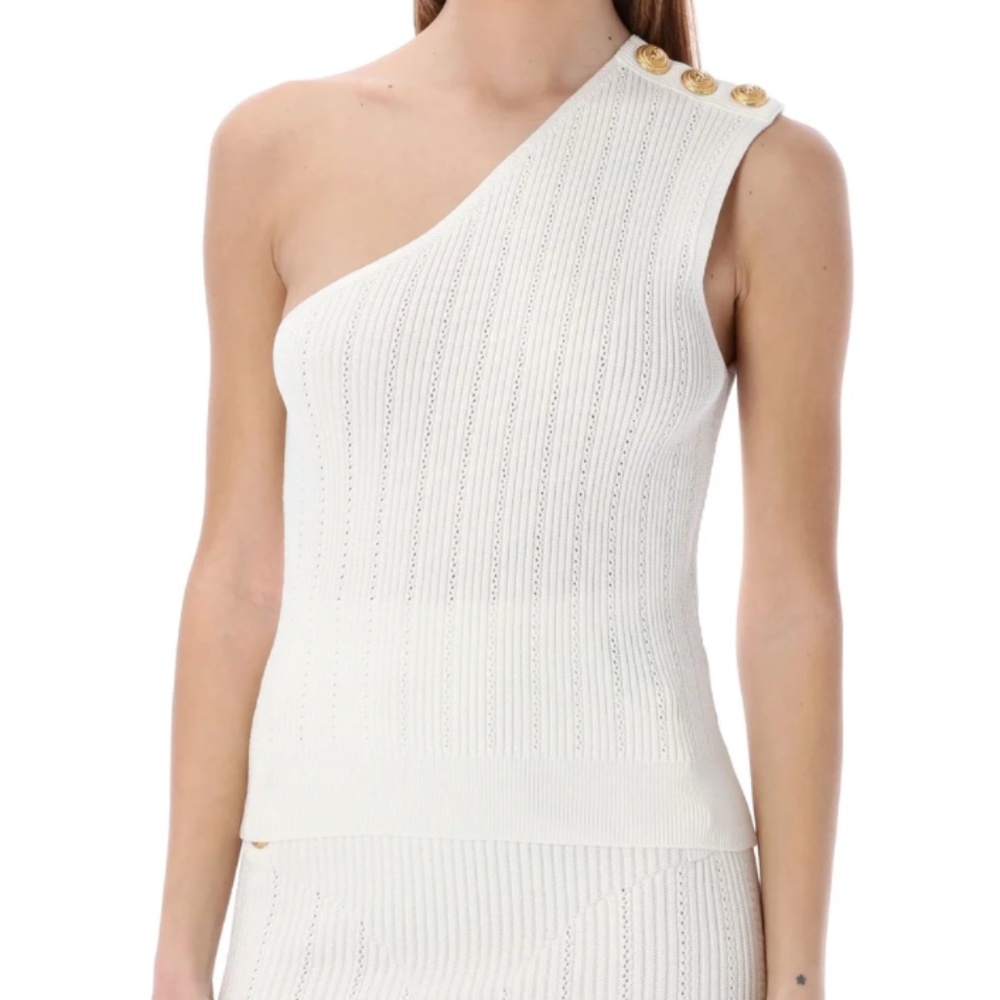 NEW!!! Women's White Asymmetrical Knit Crop Top with gold tone buttons
